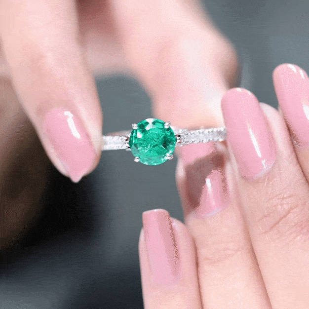 2.75 CT Created Emerald Solitaire Engagement Ring with Diamond Accent Lab Created Emerald - ( AAAA ) - Quality - Rosec Jewels