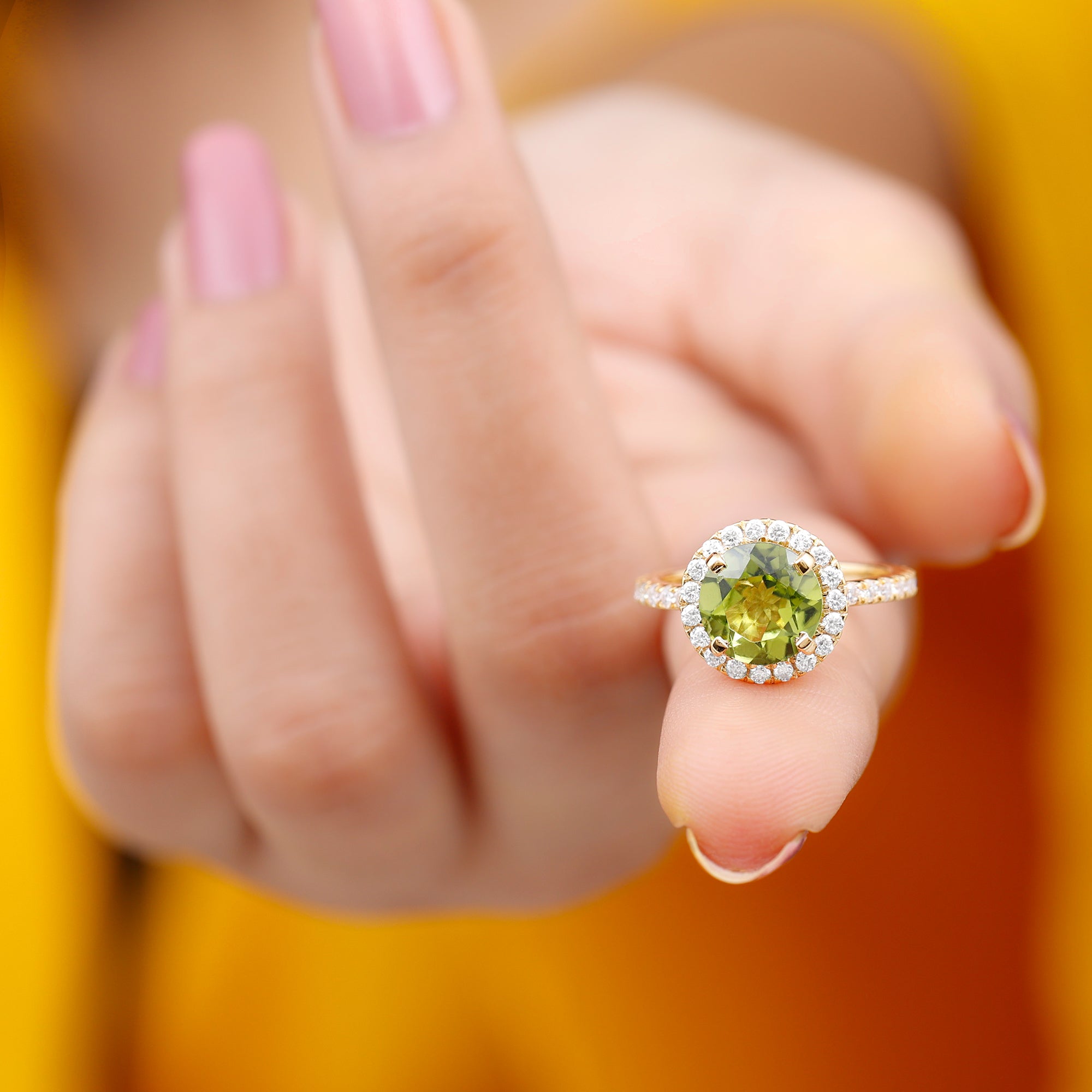 1 CT Peridot Solitaire Ring with Moissanite Accent Ring Peridot - ( AAA ) - Quality - Rosec Jewels
