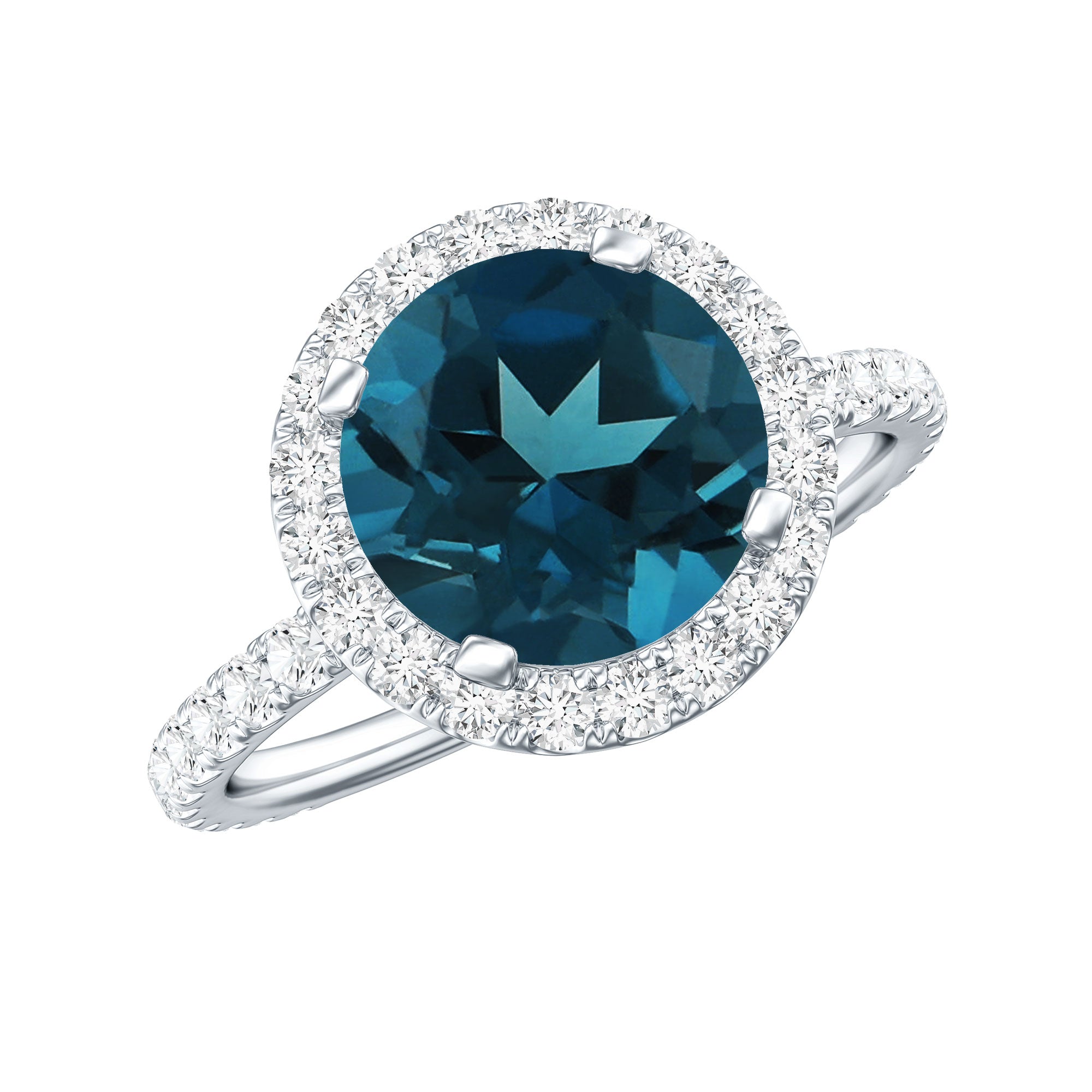 8MM London Blue Topaz Classic Engagement Ring with Diamond AAA - Rosec Jewels
