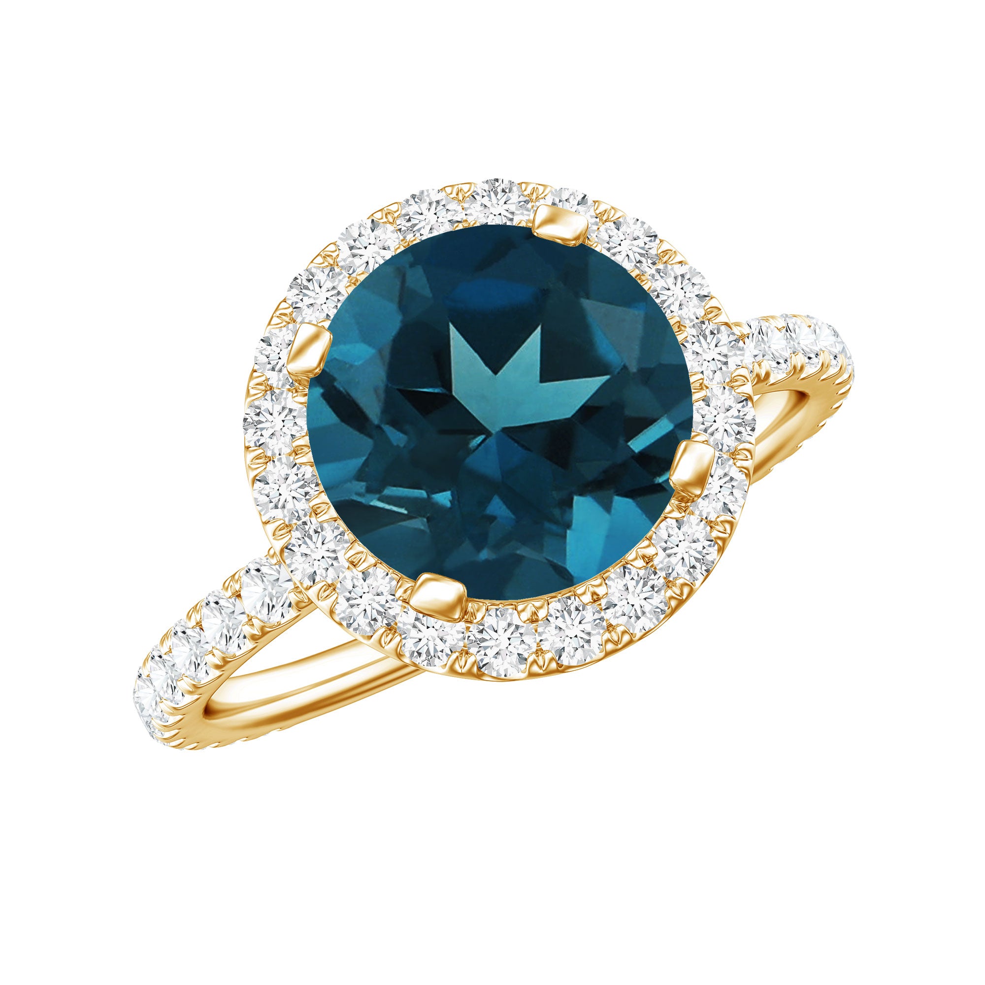 8MM London Blue Topaz Classic Engagement Ring with Diamond AAA - Rosec Jewels