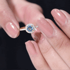 Genuine Blue Aquamarine Ring with Diamond Accent AAA - Rosec Jewels