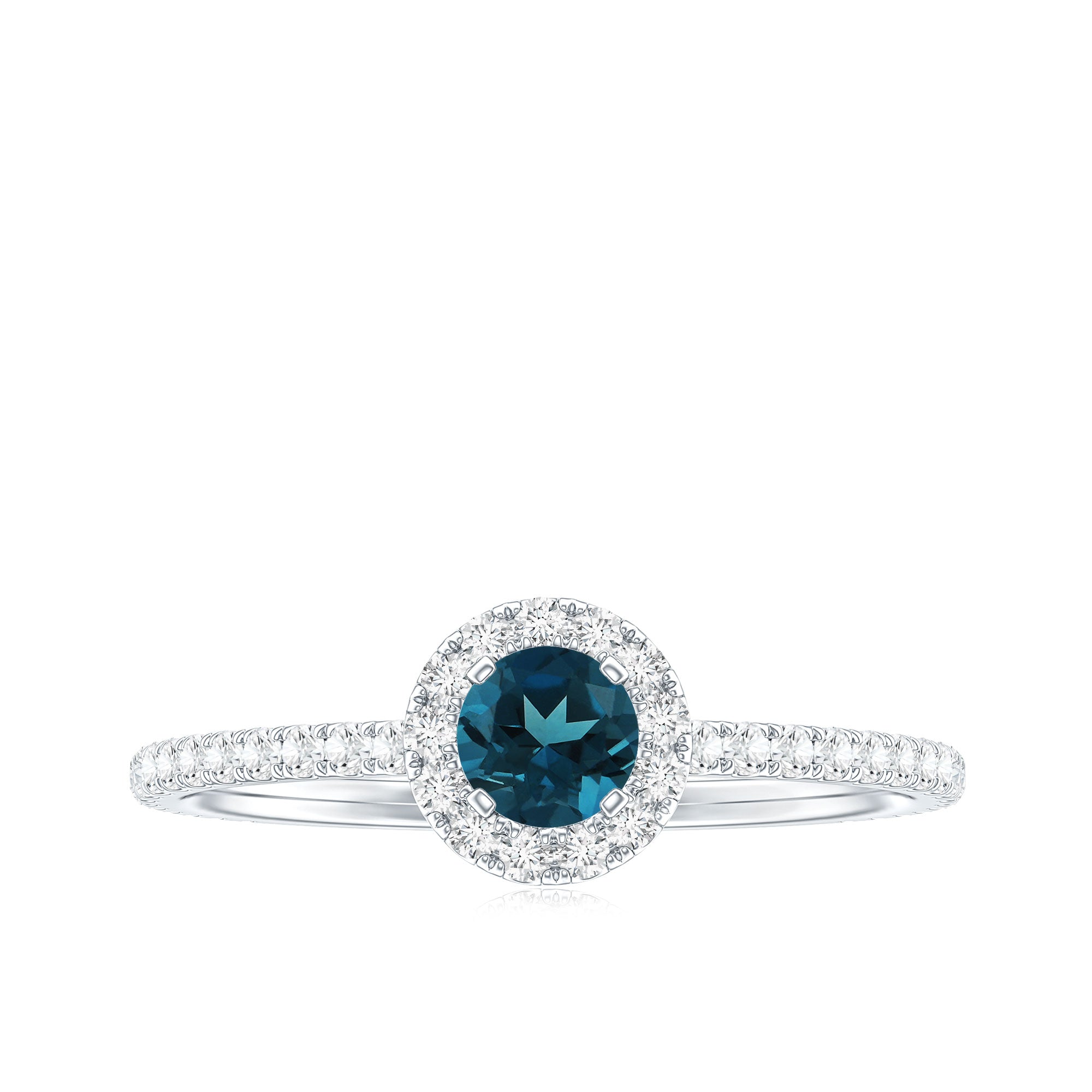 Rosec Jewels-Round Shaped Blue Topaz and Diamond Minimal Engagement Ring