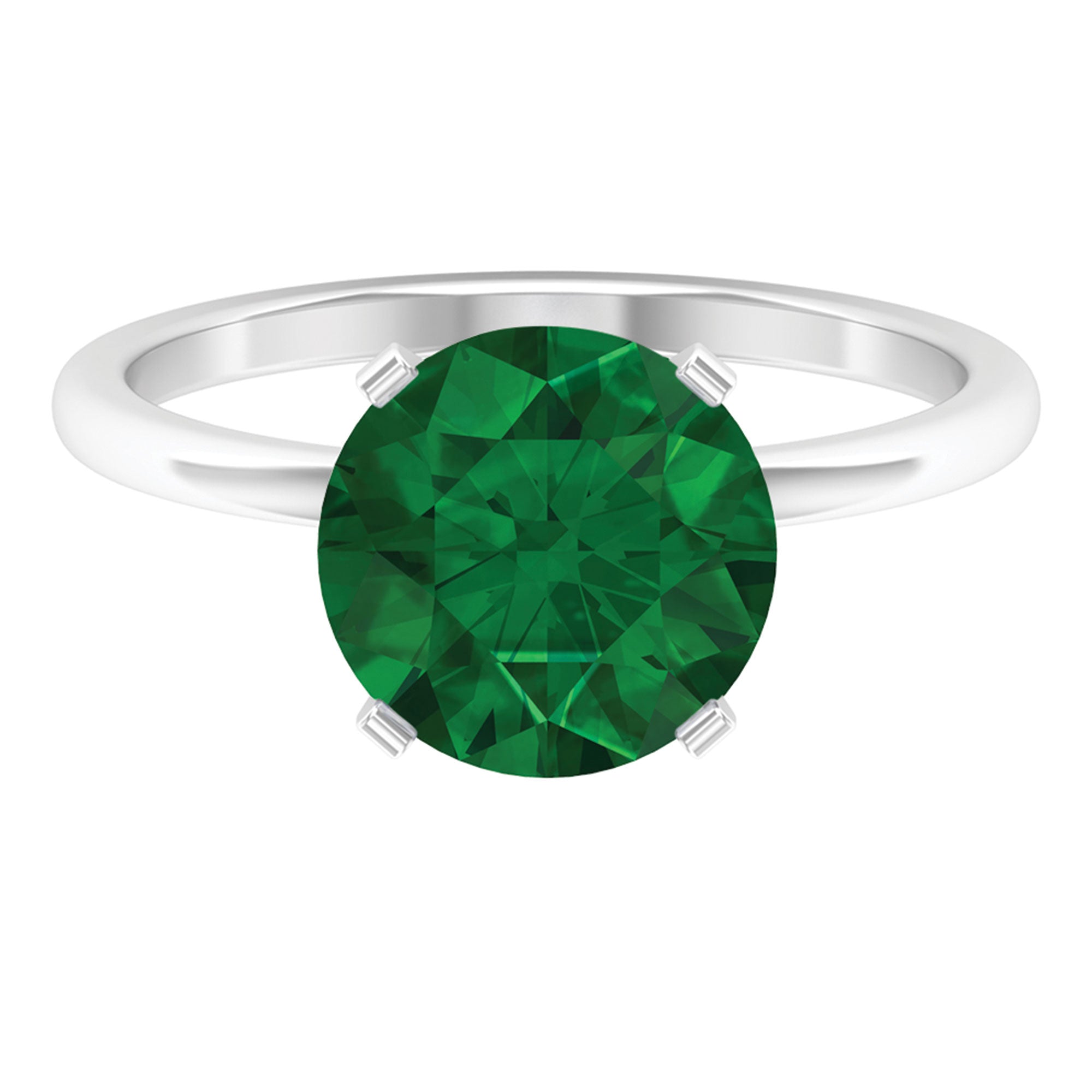 Simple Round Lab Grown Emerald Solitaire Engagement Ring Lab Created Emerald - ( AAAA ) - Quality - Rosec Jewels