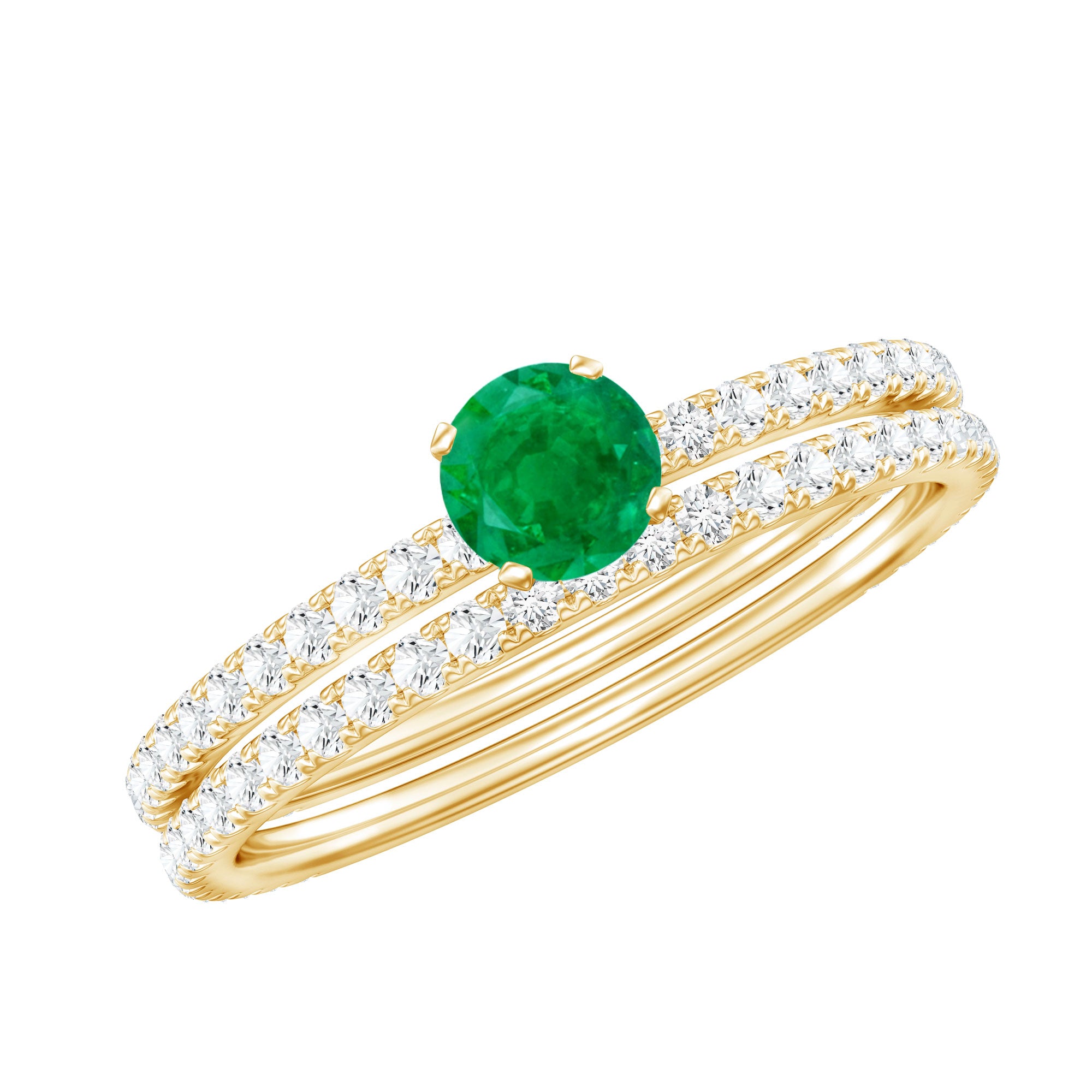 0.4 Carat Minimal Emerald Diamond Wedding Engagement Ring Set of 2 AAA - Rosec Jewels