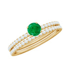 Minimal Emerald Diamond Wedding Engagement Ring Set of 2 AAA - Rosec Jewels