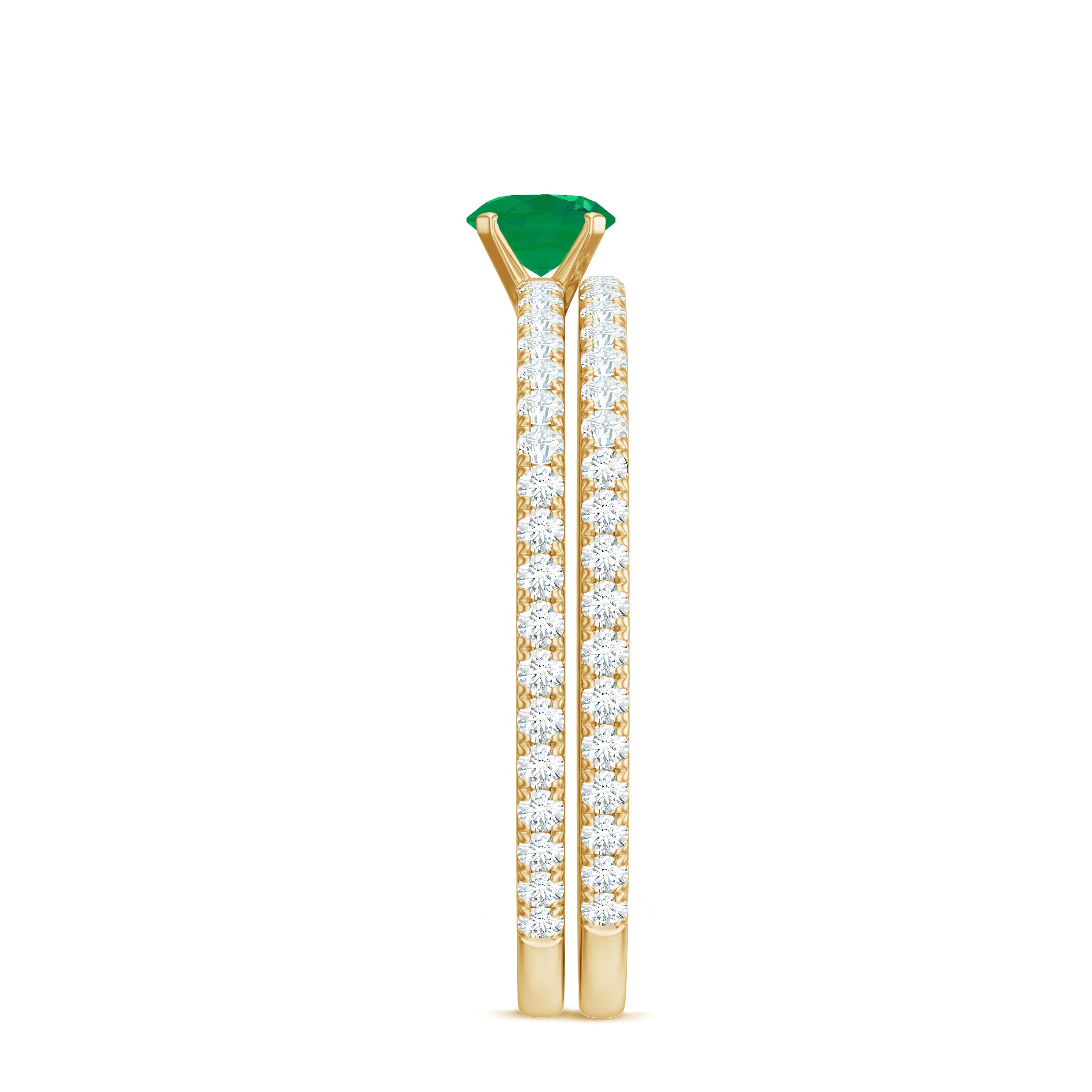 Minimal Emerald Diamond Wedding Engagement Ring Set of 2 AAA - Rosec Jewels