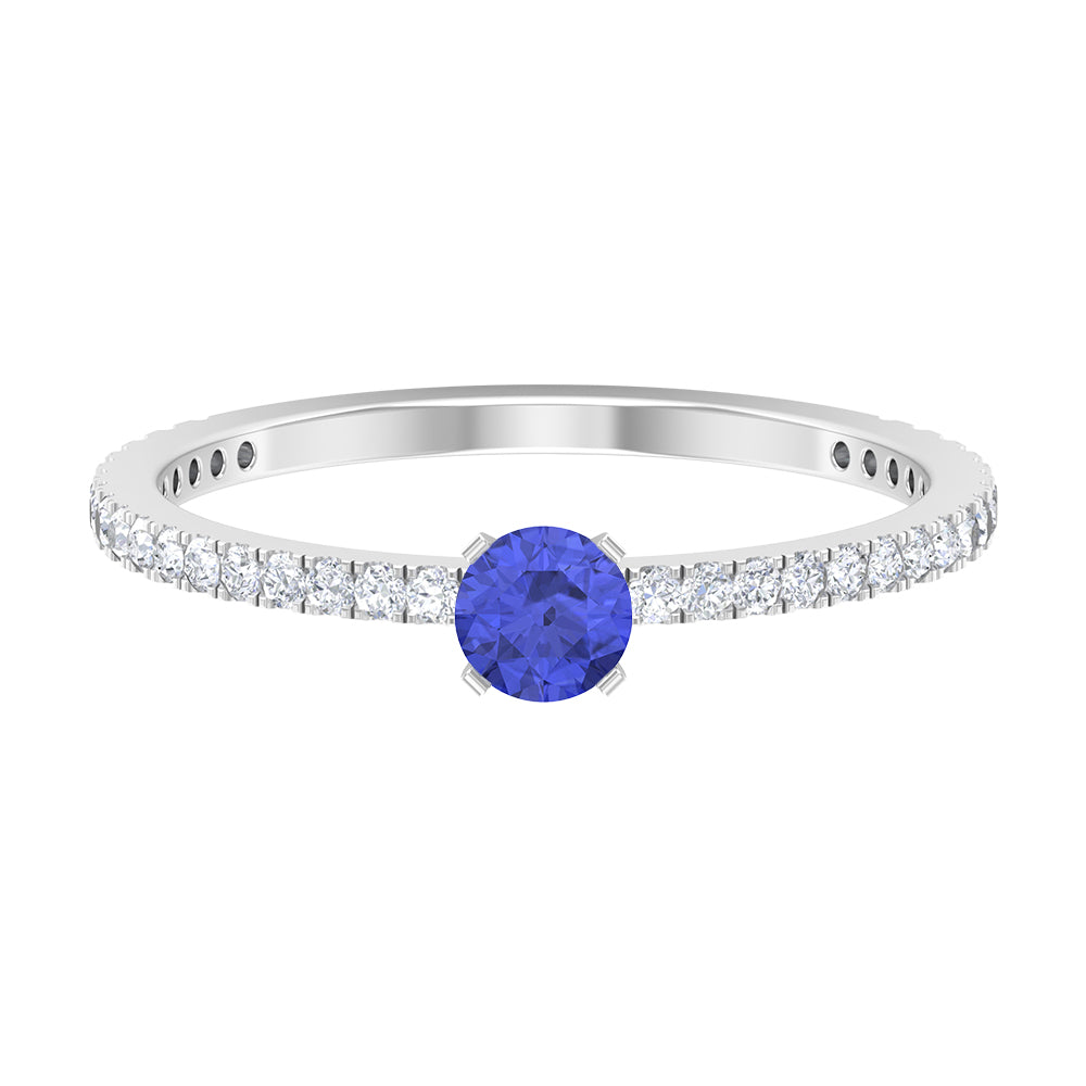 Tanzanite Dainty Solitaire Ring with French Pave Set Diamond