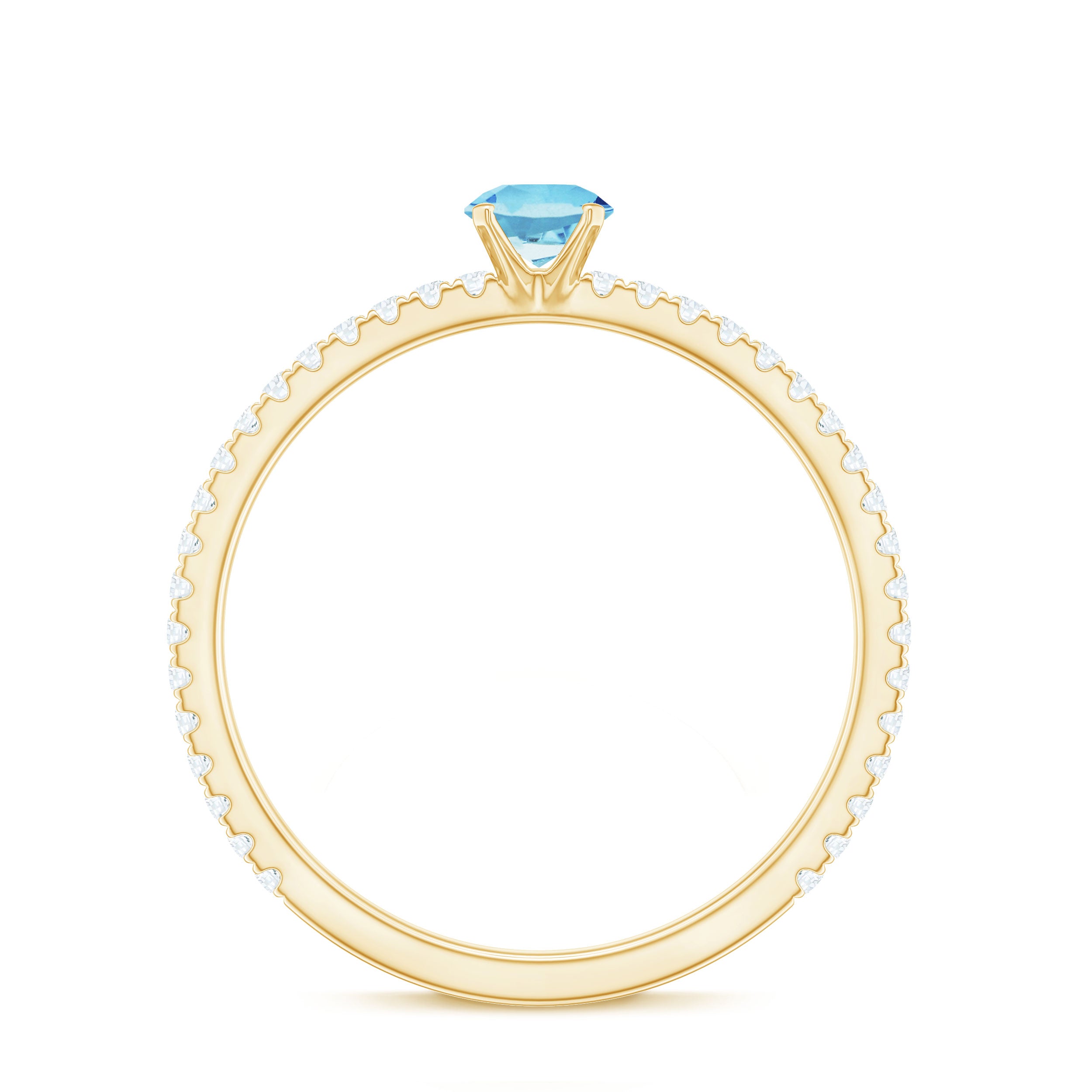 Aquamarine Dainty Solitaire Ring with French Pave Set Diamond Aquamarine - ( AAA ) - Quality - Rosec Jewels