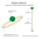 Rosec Jewels-4 MM Emerald Dainty Solitaire Ring with French Pave Set Diamond