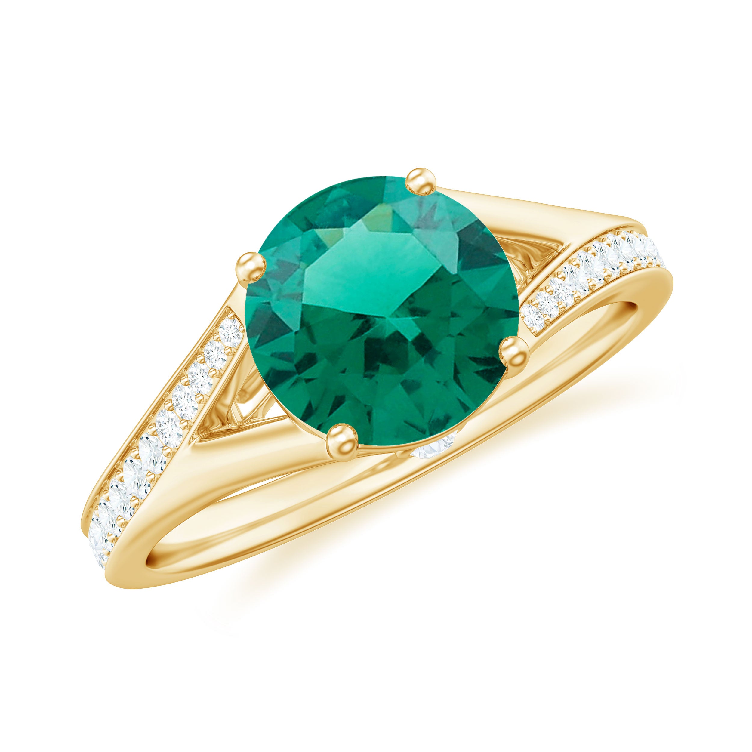 Rosec Jewels-Certified 8 mm Lab Grown Emerald Split Shank Engagement Ring with Diamond