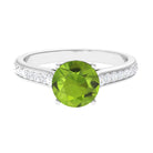 Natural Peridot Solitaire Engagement Ring with Diamond Side Stones Peridot - ( AAA ) - Quality - Rosec Jewels
