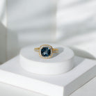 8 mm Cushion Cut London Blue Topaz Halo Engagement Ring with Diamond AAA - Rosec Jewels