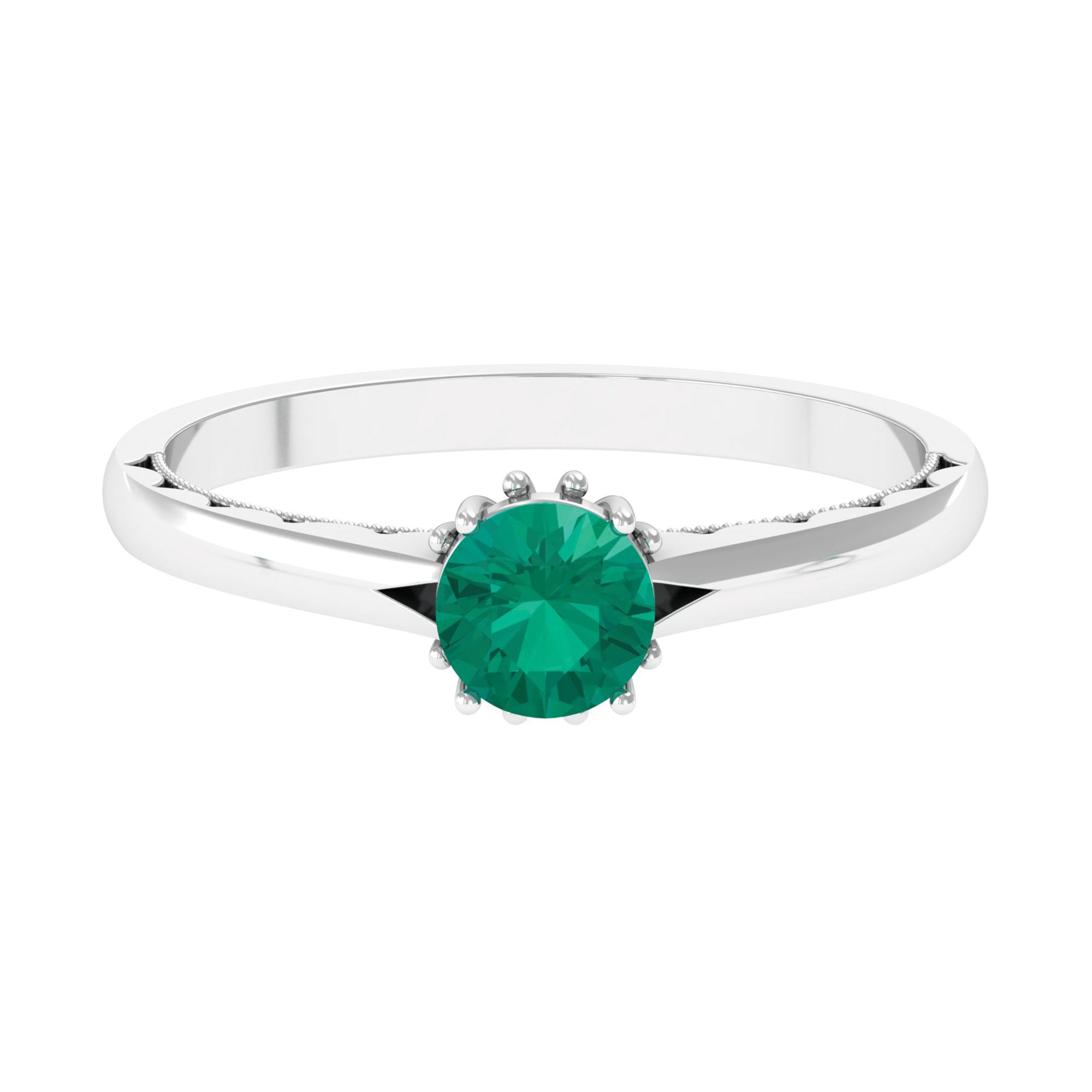 May Birthstone 5 MM Emerald Solitaire Ring with Milgrain Detailing Emerald - ( AAA ) - Quality - Rosec Jewels
