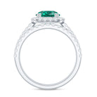 Certified Lab Grown Emerald Halo Engagement Ring with Moissanite Wedding Band AAAA - Rosec Jewels