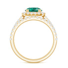 Certified Lab Grown Emerald Halo Engagement Ring with Moissanite Wedding Band AAAA - Rosec Jewels