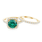 Certified Lab Grown Emerald Halo Engagement Ring with Moissanite Wedding Band AAAA - Rosec Jewels
