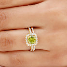 Round Peridot and Moissanite Bridal Ring Set Peridot - ( AAA ) - Quality - Rosec Jewels