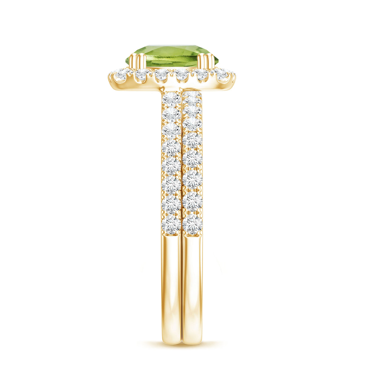 Natural 2 Carat Peridot Engagement Ring with Wedding Band AAA - Rosec Jewels
