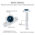 Genuine Blue Topaz and Diamond Halo Wedding Ring Set AAA - Rosec Jewels