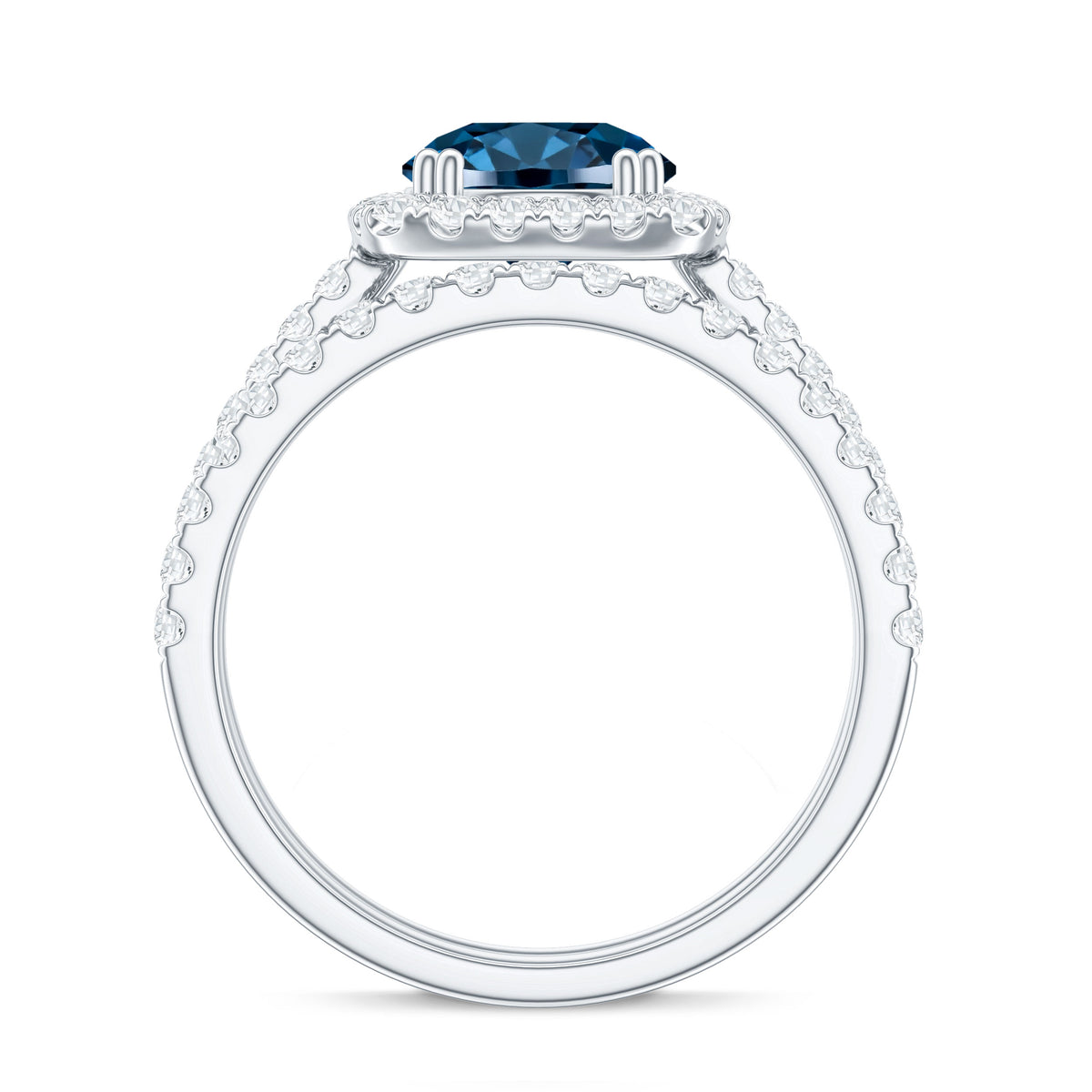Genuine Blue Topaz and Diamond Halo Wedding Ring Set AAA - Rosec Jewels