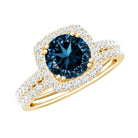 Genuine Blue Topaz and Diamond Halo Wedding Ring Set AAA - Rosec Jewels