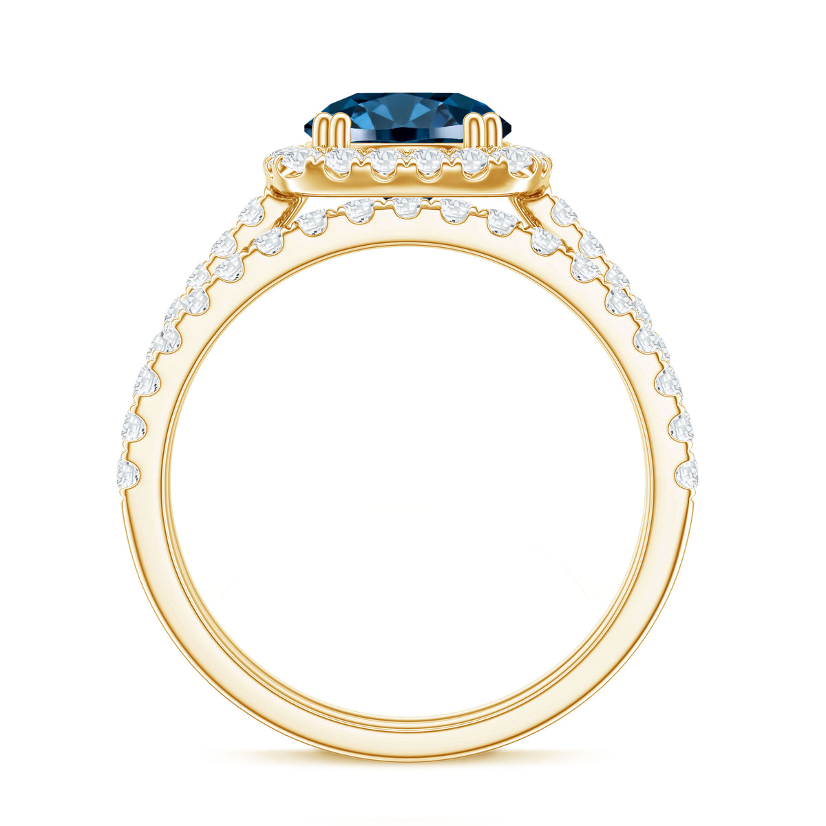 Genuine Blue Topaz and Diamond Halo Wedding Ring Set AAA - Rosec Jewels