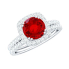 Lab Created Ruby and Moissanite Halo Wedding Ring Set for Bride AAAA - Rosec Jewels