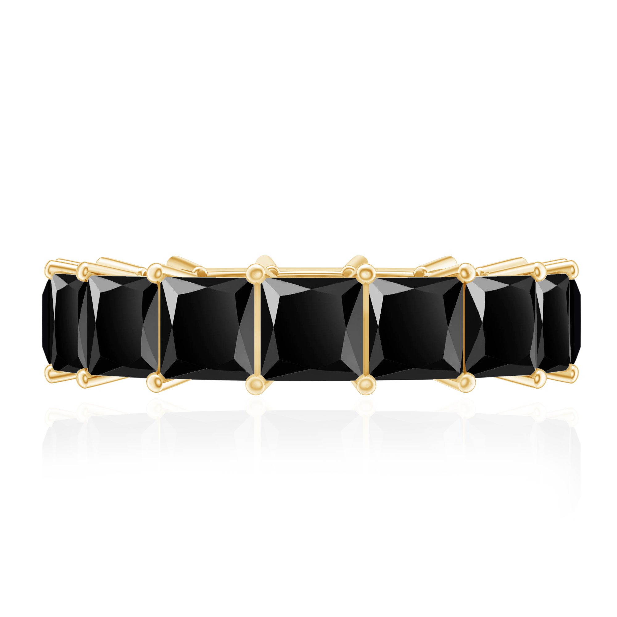Princess Cut Black Onyx Wedding Band in Shared Prong Setting AAA - Rosec Jewels