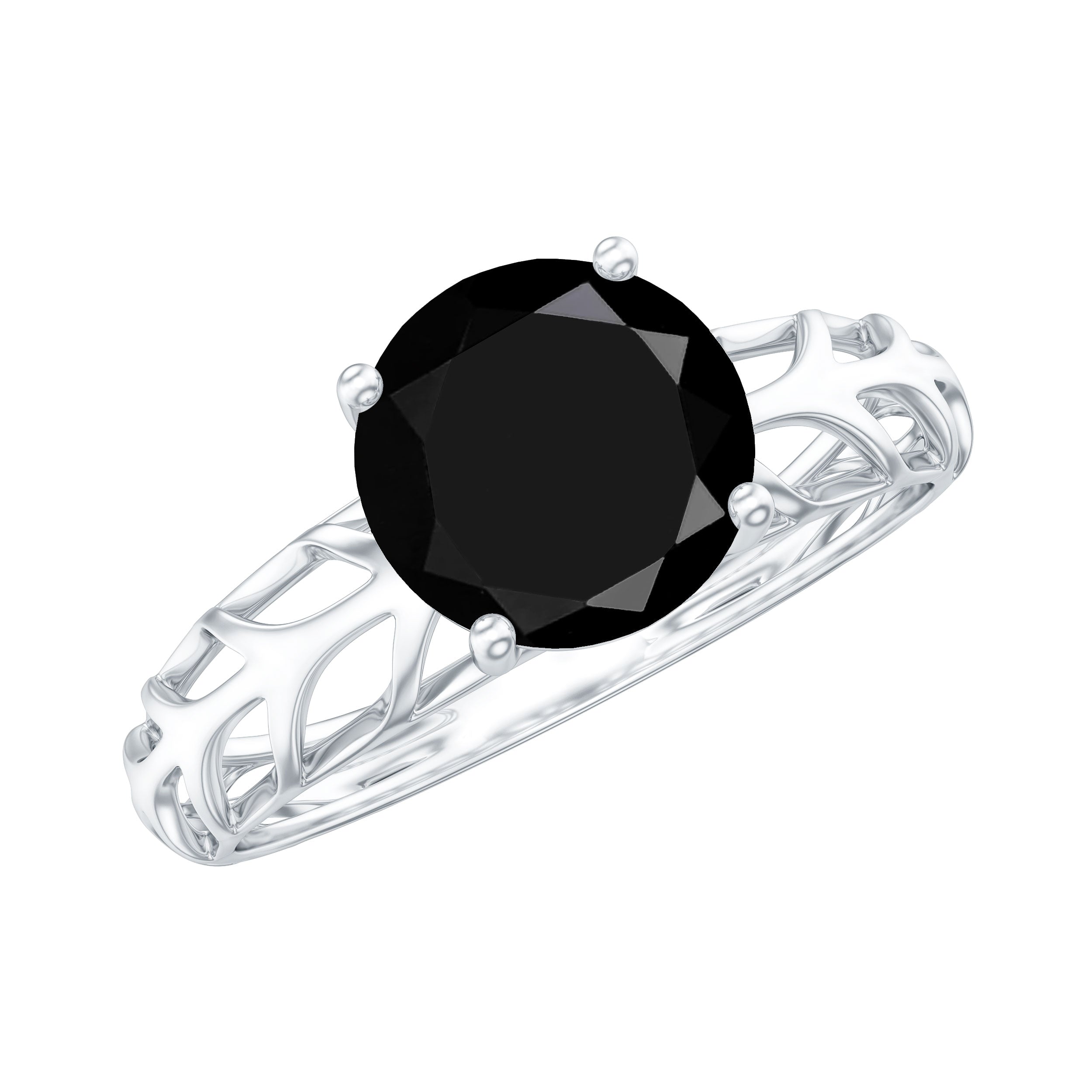 Round Cut Solitaire Black Onyx Engagement Ring with Certificate AAA - Rosec Jewels