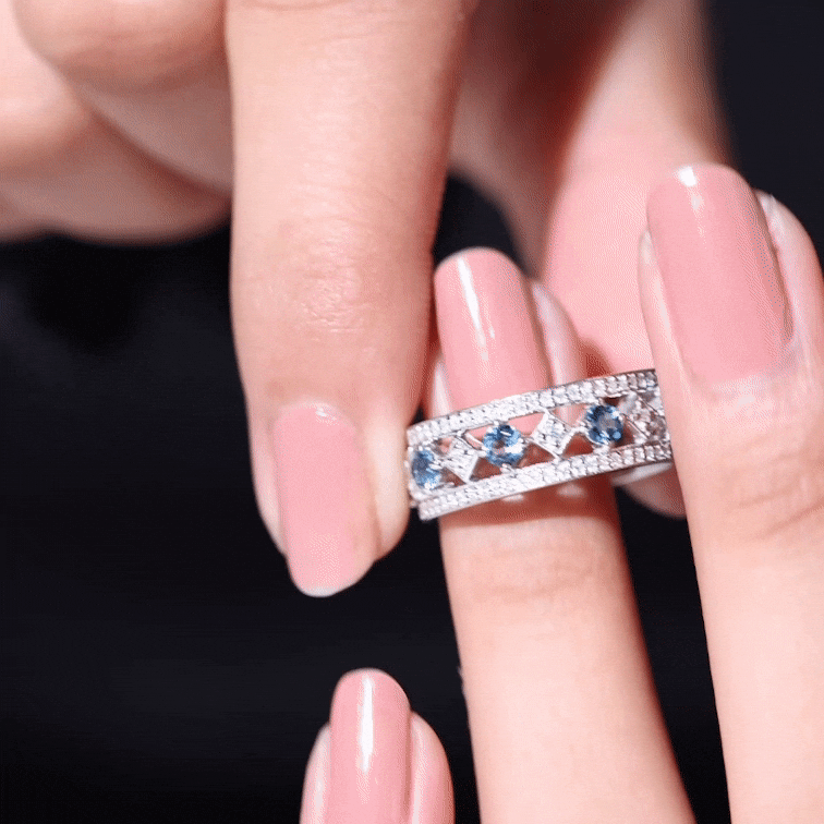 London Blue Topaz Vintage Inspired Eternity Band with Diamond AAA - Rosec Jewels