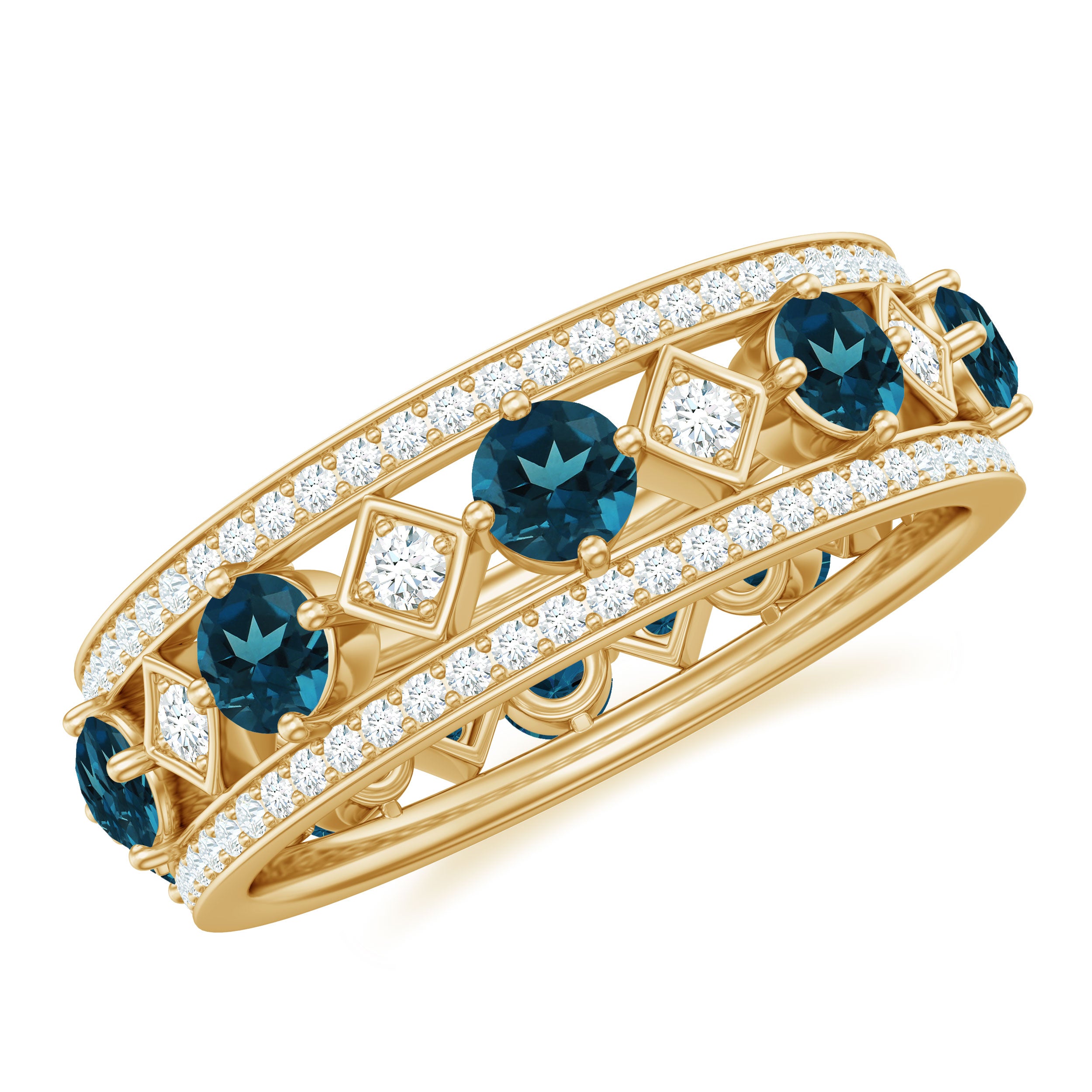 London Blue Topaz Vintage Inspired Eternity Band with Diamond AAA - Rosec Jewels
