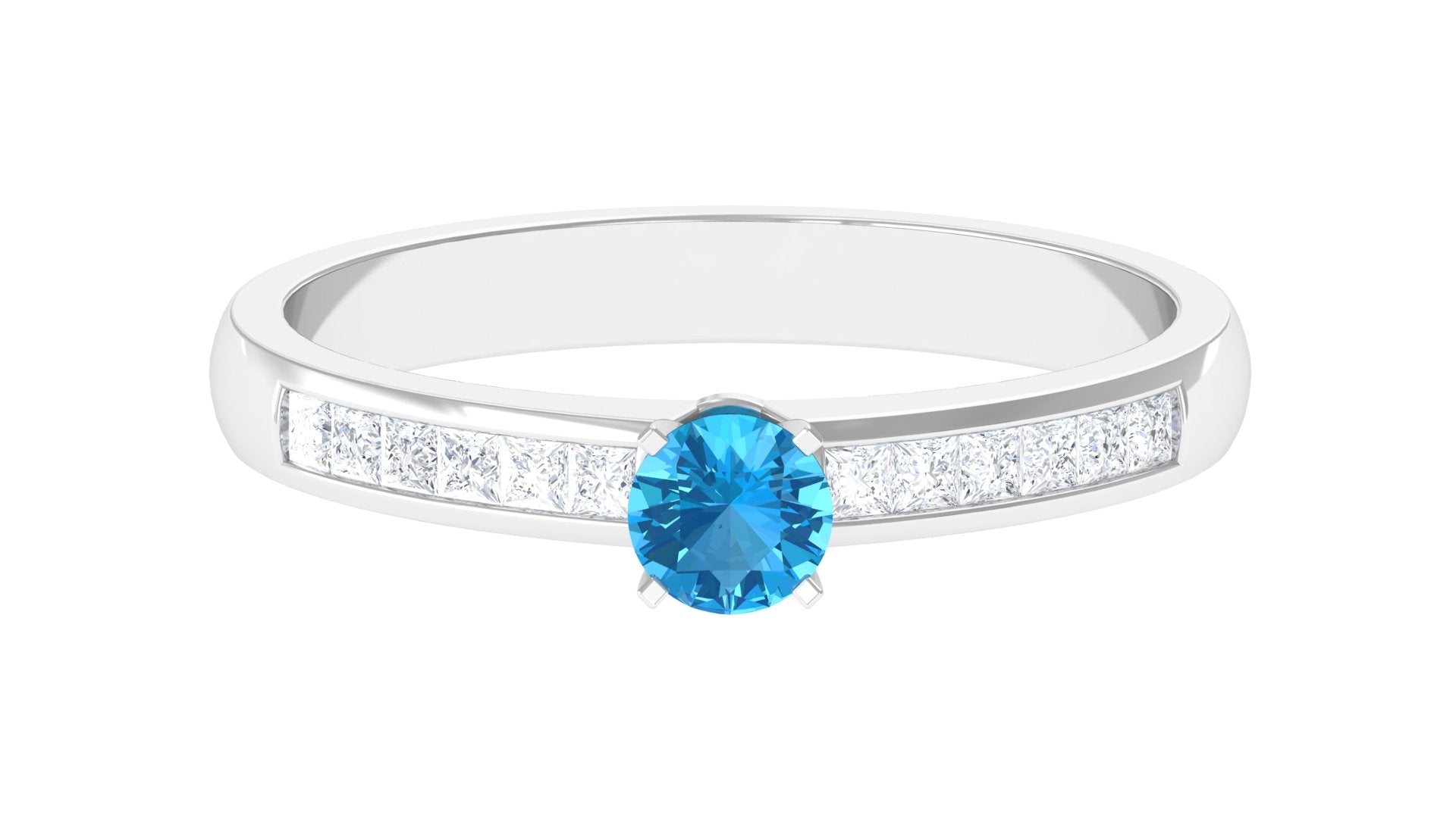 1/2 CT Solitaire Accent Ring with Swiss Blue Topaz and Diamond