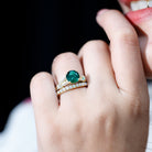 Designer Lab Grown Emerald Engagement Ring with Wedding Band AAAA - Rosec Jewels