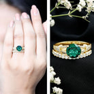 Designer Lab Grown Emerald Engagement Ring with Wedding Band AAAA - Rosec Jewels