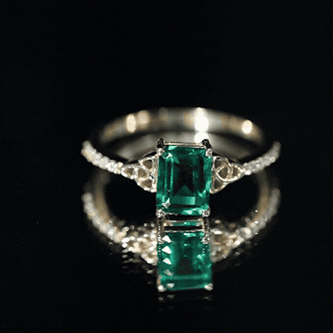 Solitaire Lab Created Emerald Celtic Engagement Ring with Diamond AAAA - Rosec Jewels