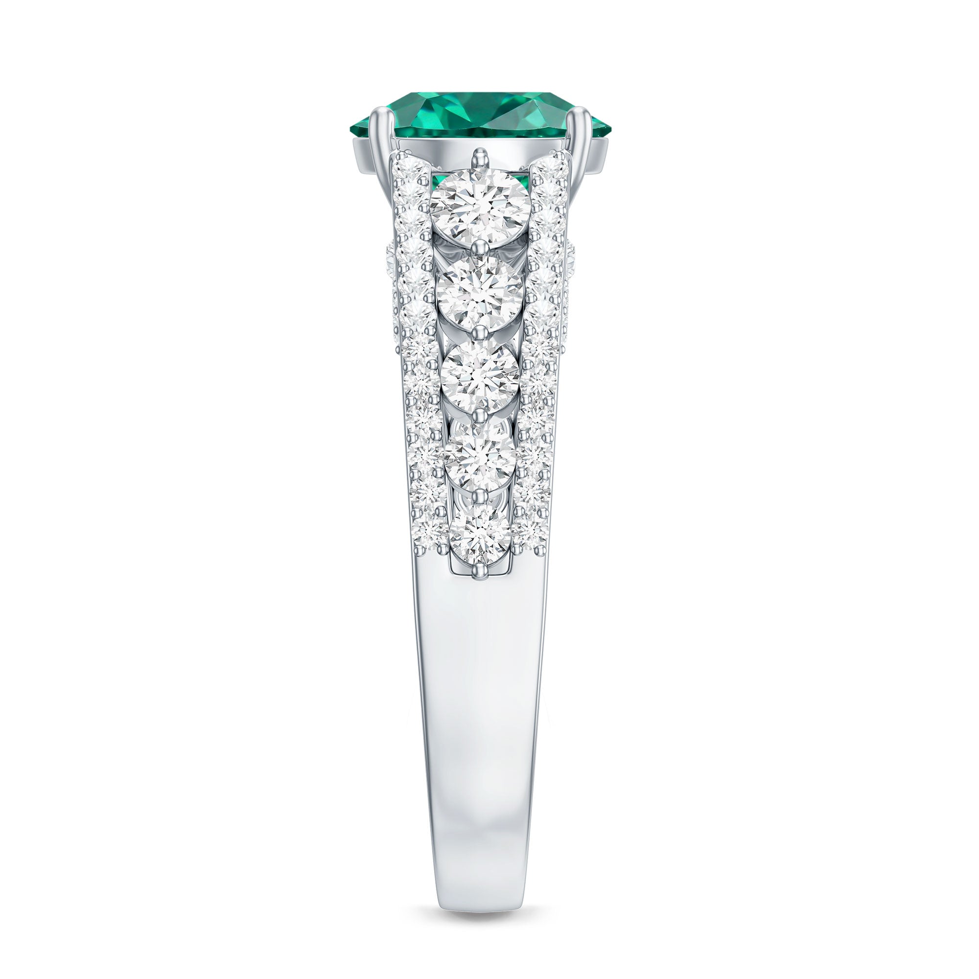 Certified 8 mm Lab Grown Emerald Statement Engagement Ring with Side Stones AAAA - Rosec Jewels