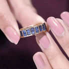 Channel Set Lab Grown Blue Sapphire Wide Eternity Band Ring AAAA - Rosec Jewels