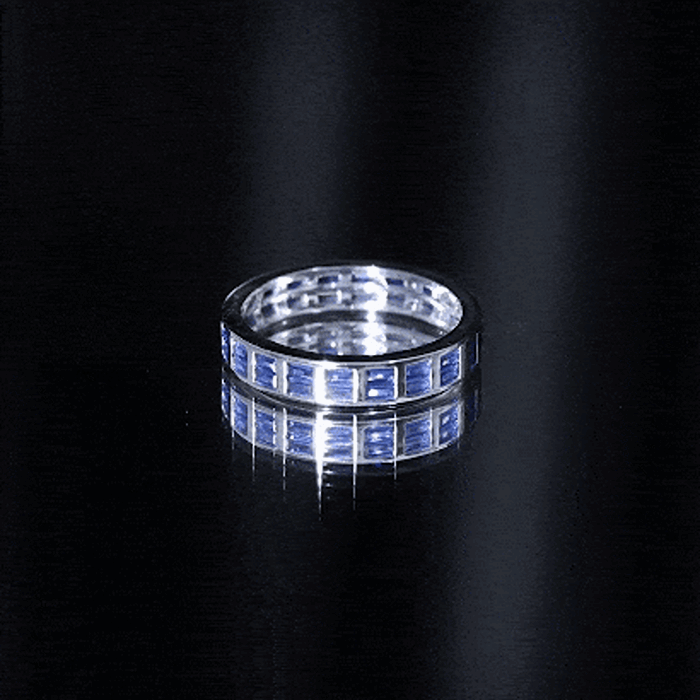 Baguette Cut Lab Created Blue Sapphire Double Row Wedding Band AAAA - Rosec Jewels