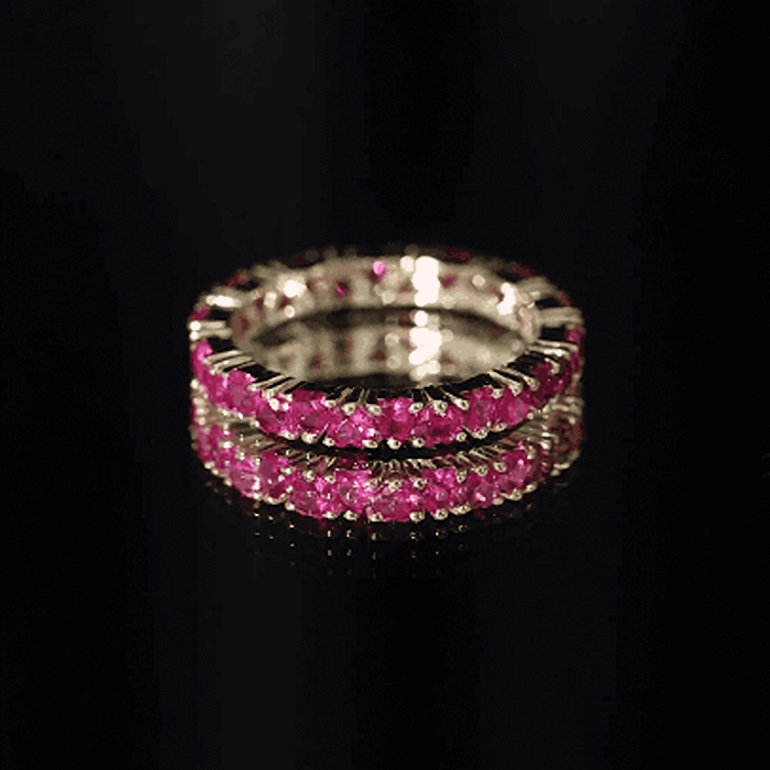 3 Carat Lab Created Ruby Heart Eternity Band Ring AAAA - Rosec Jewels