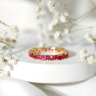 3 Carat Lab Created Ruby Heart Eternity Band Ring AAAA - Rosec Jewels