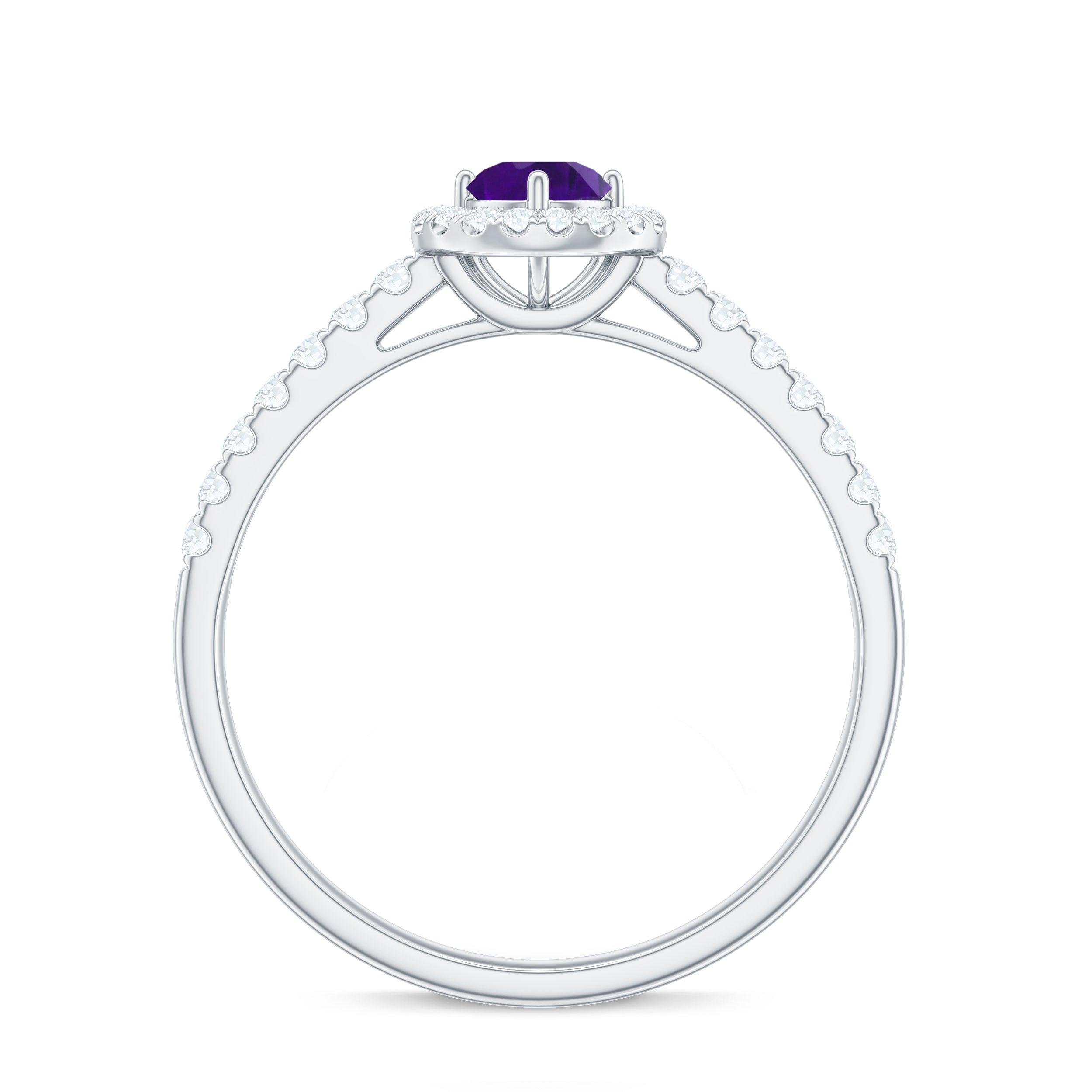 Real Amethyst Promise Ring with Diamond Halo AAA - Rosec Jewels