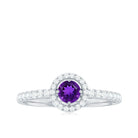 Real Amethyst Promise Ring with Diamond Halo AAA - Rosec Jewels