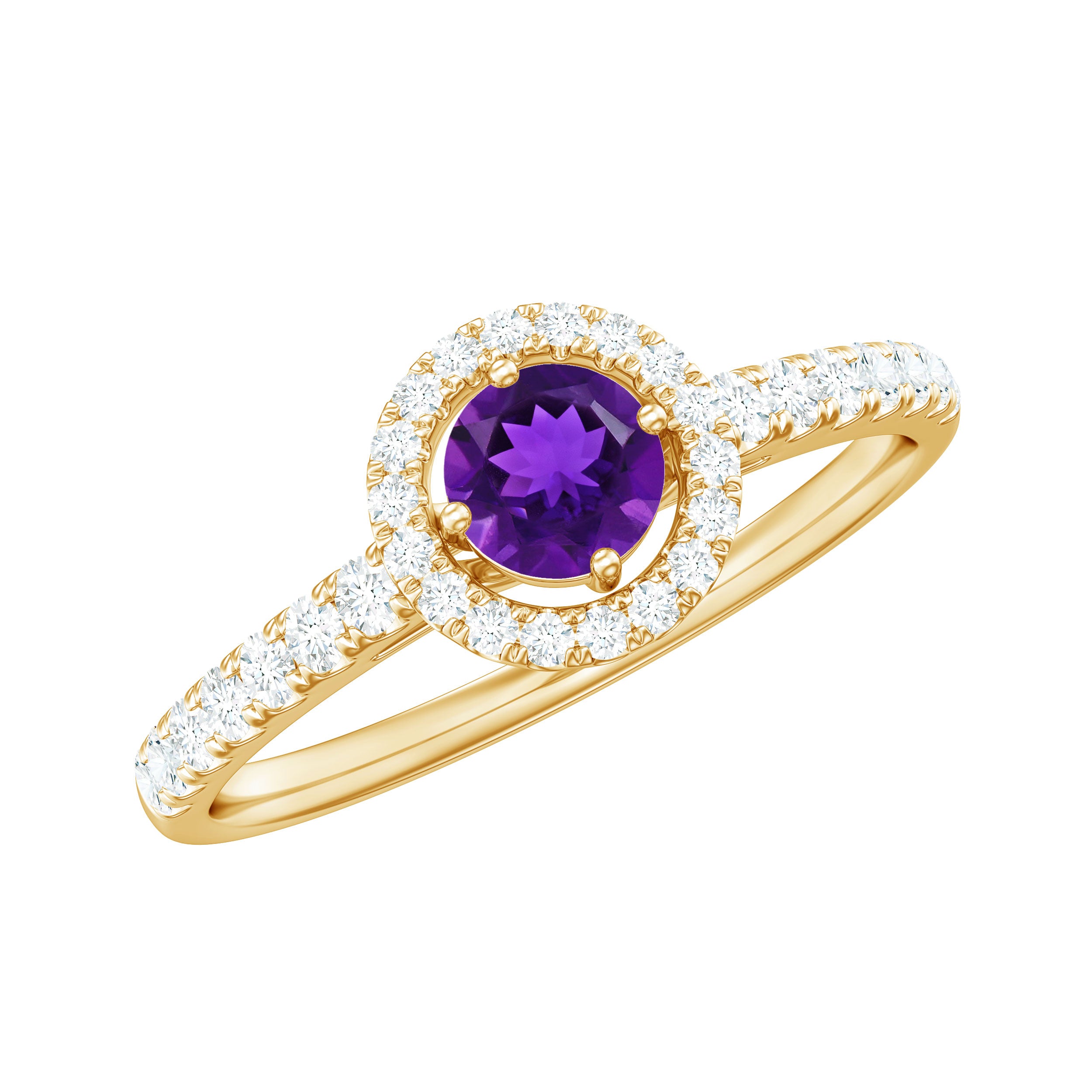 Real Amethyst Promise Ring with Diamond Halo AAA - Rosec Jewels