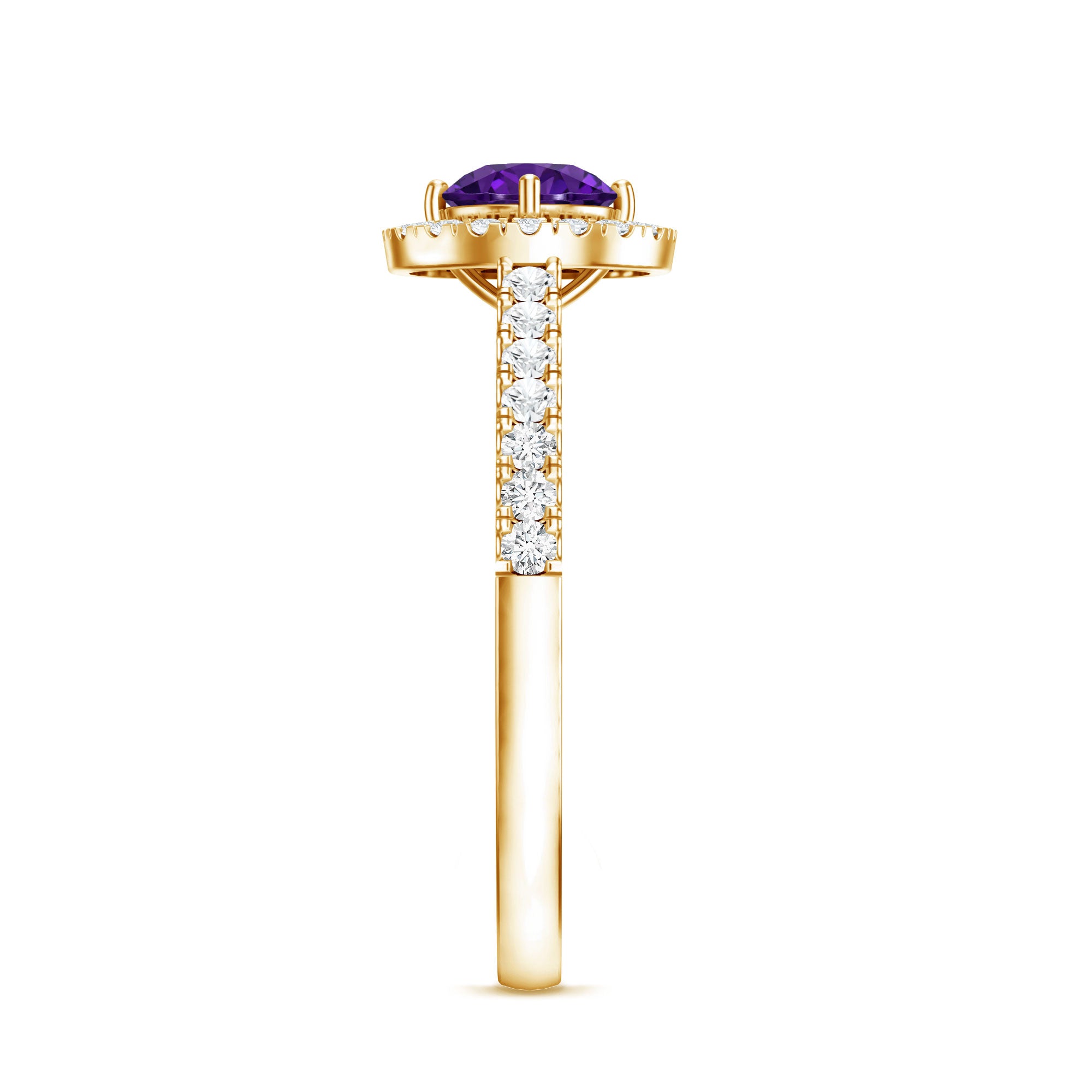 Real Amethyst Promise Ring with Diamond Halo AAA - Rosec Jewels