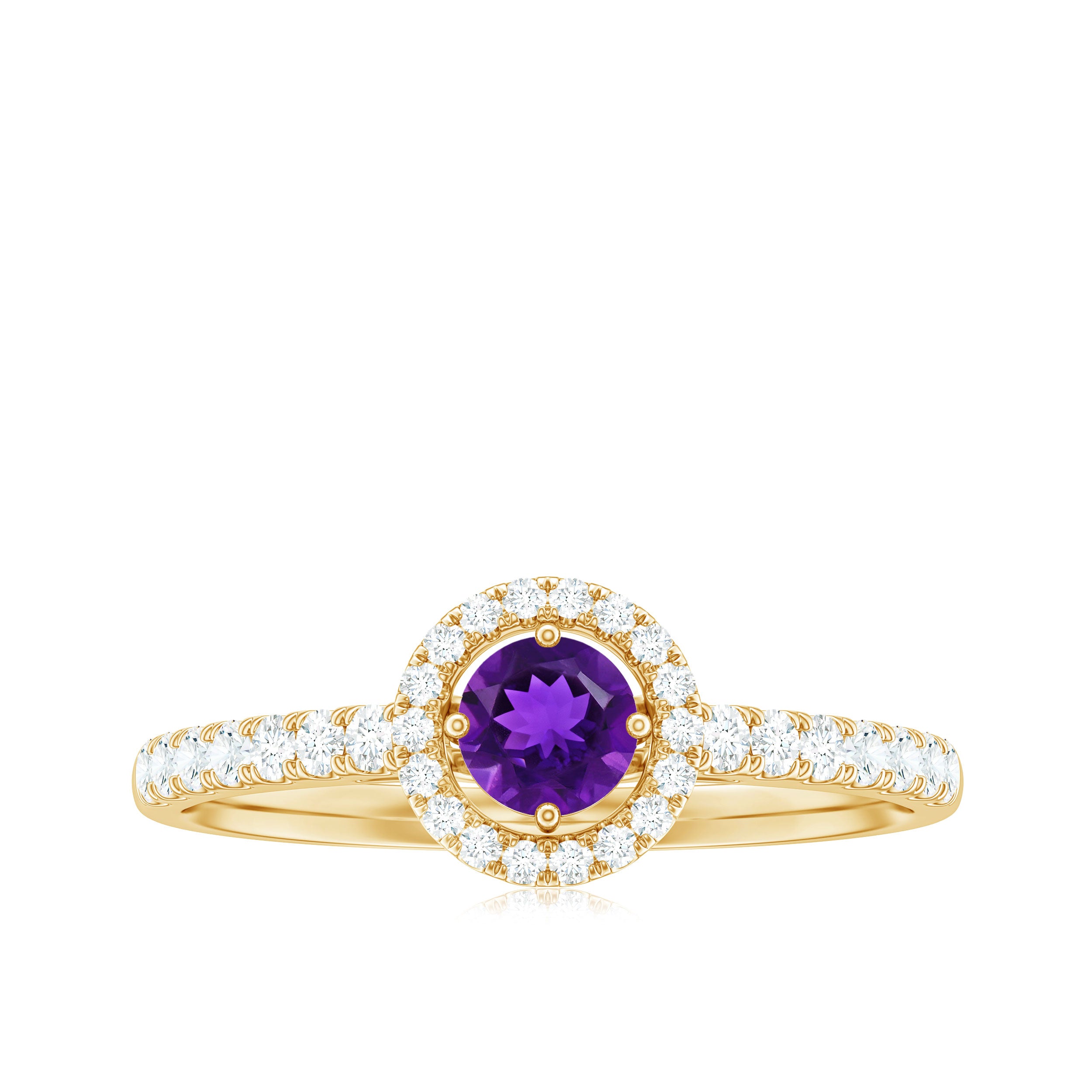 Real Amethyst Promise Ring with Diamond Halo AAA - Rosec Jewels