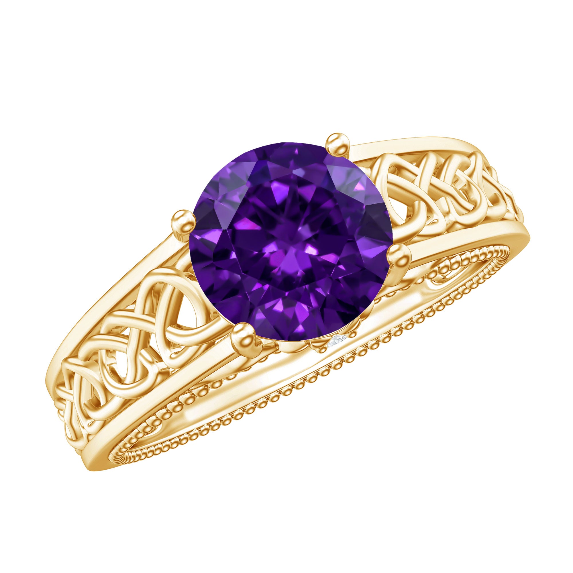 Vintage Looking 1.2 Carat Amethyst Celtic Engagement Ring with Surprise Diamond AAA - Rosec Jewels