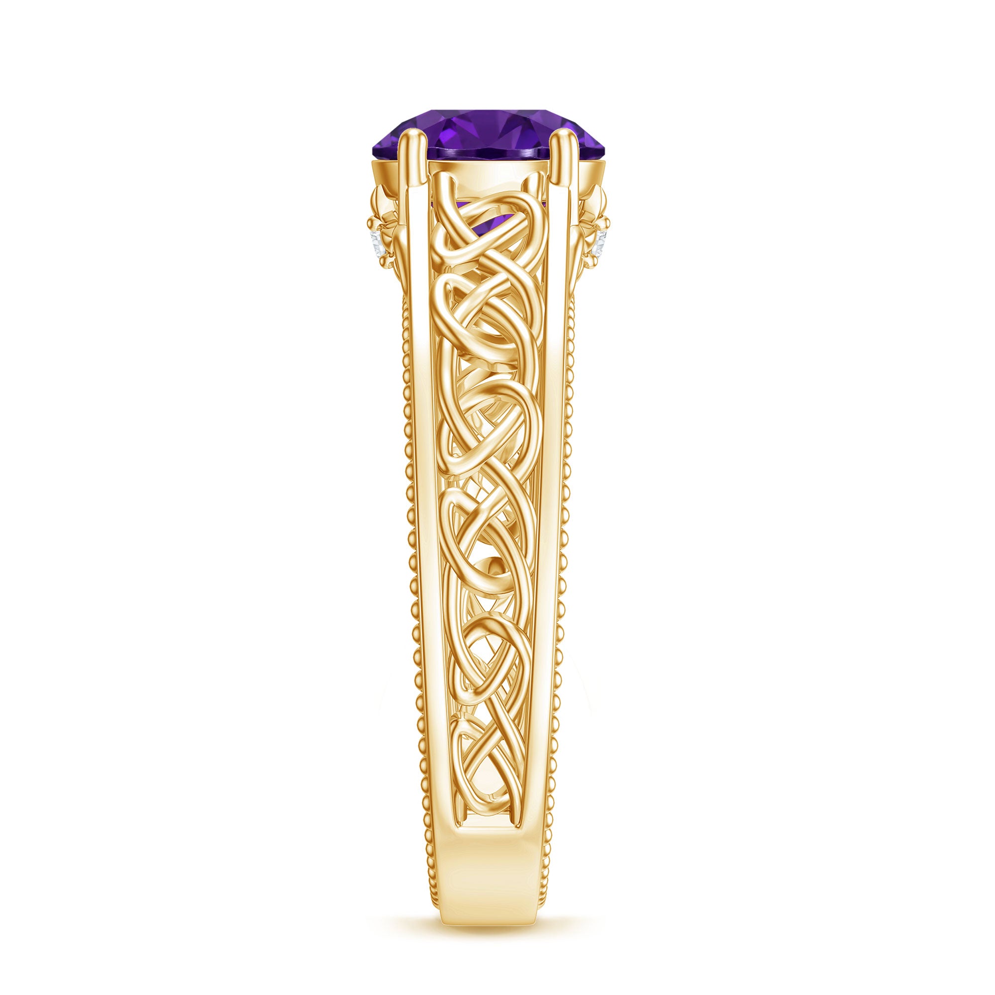 Vintage Looking 1.2 Carat Amethyst Celtic Engagement Ring with Surprise Diamond AAA - Rosec Jewels