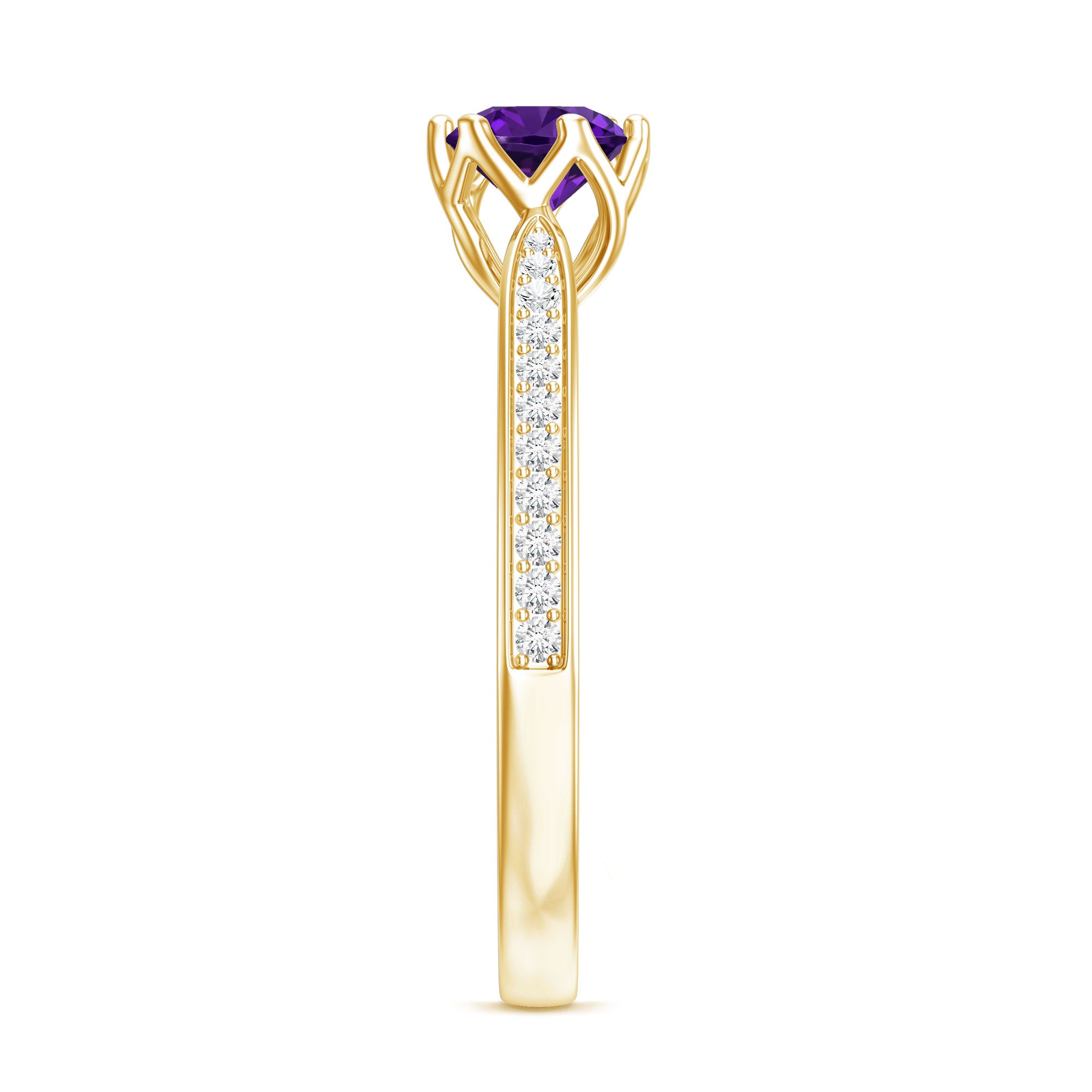Minimal Amethyst Engagement Ring with Diamond AAA - Rosec Jewels
