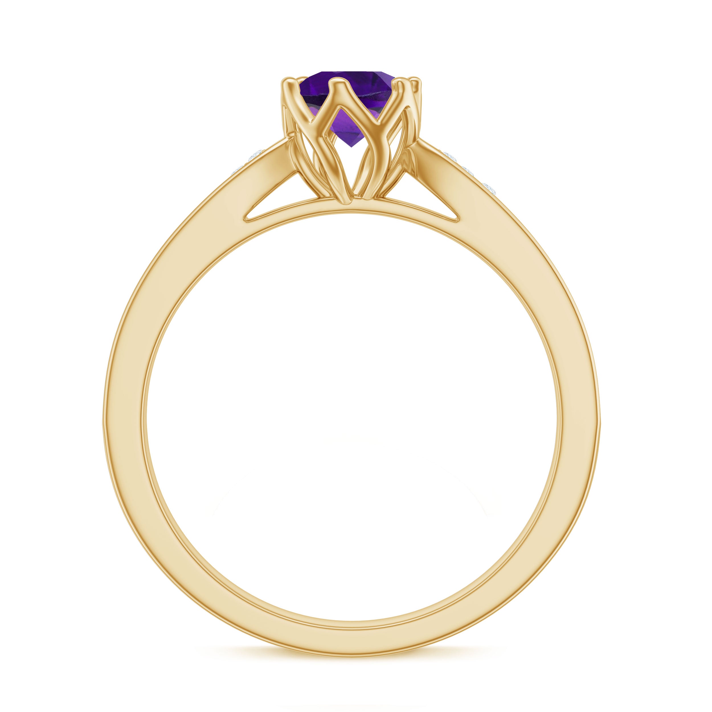 Minimal Amethyst Engagement Ring with Diamond AAA - Rosec Jewels