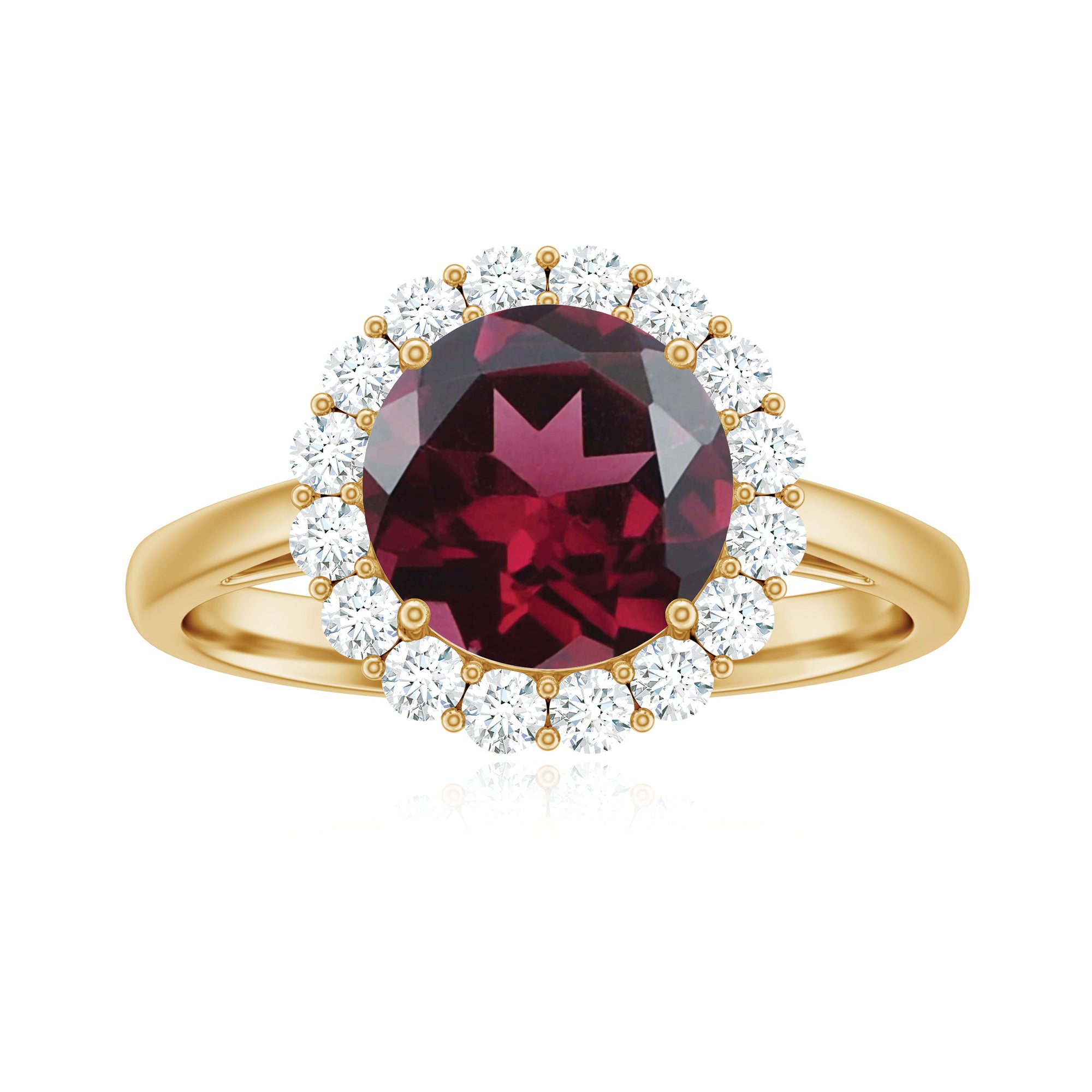 Rhodolite Engagement Ring with Diamond Halo Rhodolite - ( AAA ) - Quality - Rosec Jewels